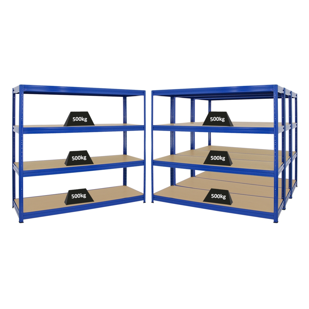 PROREGAL Mega Deal | 4x Schwerlastregal Dino | HxBxT 180x200x60 cm | Fachlast 600kg | Blau | Stecksystem Lagerregal Regalsystem 4 Stk. Image