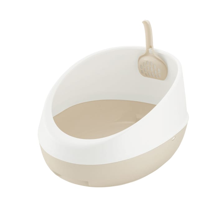 Richell Paw Trax Rimmed White Cat Litter Pan, 18.5" L X 14.2" W X 9.6" H