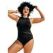 Plus Size Women's Chlorine Resistant High Neck Mesh One Piece by Swimsuits For All in Black (Size 22)