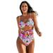Plus Size Women's Underwire Tie Front Bandeau One Piece by Swimsuits For All in Bright Floral (Size 20)