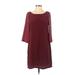 Old Navy Casual Dress - Shift Boatneck 3/4 Sleeve: Burgundy Print Dresses - Women's Size Small