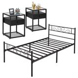 Tamika 3-pieces Metal Bed Frame Tempered Glass Nightstands Set