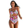 Plus Size Women's Underwire Tie Front Bandeau One Piece by Swimsuits For All in Bright Floral (Size 18)