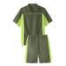 Men's Big & Tall Quarter Zip Short Sleeve Colorblock Tracksuit by KingSize in Safari Green Colorblock (Size 4XL)