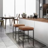 17 Stories Munise 24" Counter Stool Upholstered/Leather/Metal/Faux leather in Gray | 24 H x 17.5 W x 14.5 D in | Wayfair