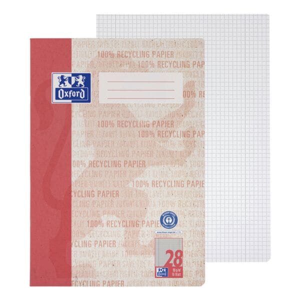 Oxford Schulheft »Recycling« A4 - kariert Rand rechts und links rot Image