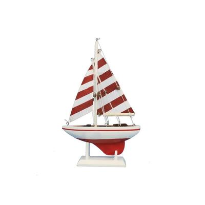 Wooden Blue Striped Pacific Sailer Model Sailboat Decoration - 5" L x 2" W x 9" H