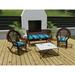 Teal Stripe Tufted Outdoor Wicker Cushion Set for Bench and 2 Seats - 18'' L x 44'' W x 4'' H