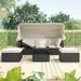 4Pcs Outdoor Rattan Retractable Canopy Daybed Sectional Sofa Set with Foldable Board, Lift-Top Storage Table and 2 Ottomans