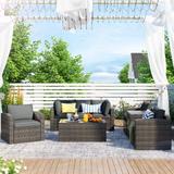 Outdoor Patio Furniture Sets, 7-Piece Patio Wicker Sofa Set w/ Cushions, Chairs, Loveseat , Table & a Storage Box