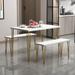 3-Piece Dining Table Set with 2 Benches, Marble Thick Table with 4 Seats for Dining Room