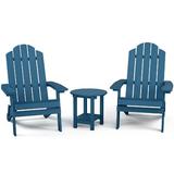 Rosecliff Heights Bowlus Folding Adirondack Chair w/ Table Plastic/Resin/ in Blue | 37.99 H x 31.89 W x 22.04 D in | Wayfair