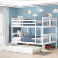 wtressa Wood Full Over Full Bunk Bed w/ Twin Size Trundle & Ladder, Mattress Not Included Wood in White | 62.9 H x 56.5 W x 79.6 D in | Wayfair