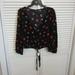 American Eagle Outfitters Tops | American Eagle Outfitters Size Med Black Floral Flared Sleeve Cropped Shirt Top | Color: Black | Size: M