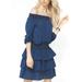 Michael Kors Dresses | Michael Kors Off The Shoulder Tiered Long Sleeve Lightweight Dress | Color: Blue | Size: M