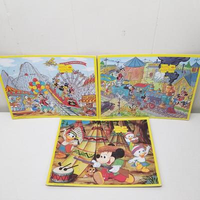 Disney Toys | 3 Disney Jaymar Interlocking Picture Puzzles 30 Pc Each Mickey Donald Train Roll | Color: Tan | Size: Osb