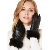 Women's Faux Fur Leather Gloves by Accessories For All in Black (Size 8)