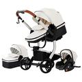 3 in 1 Baby Travel System Pushchair Baby Stroller Portable Travel Baby Carriage Folding Baby Prams Aluminium Frame High Landscape Car for Newborn Babyboomer Poussette (518 White)