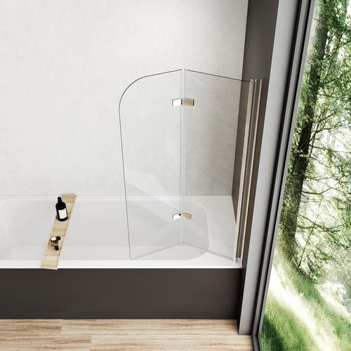 Meykoers Duschwand Duschabtrennung 100x140cm Faltwand für Badewannenaufsatz, faltbar aus 6mm ESG