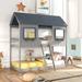 Playhouse Design Solid Pine Wood Twin Over Twin Bunk Bed with Roof, Window, Guardrail, Ladder, for Kids Room and Bedroom
