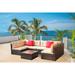 Topmax 7 Pieces Patio Furniture Set PE Rattan Sectional Garden Corner Adjustable Sofa Set with Cushion & Tempered Glass Table