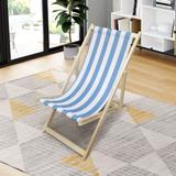 Populus Wood Sling Chair Beach Chair Solid Wood Frame Support Stripe Recliner Broad Canvas for Including Beach/Garden/Pool