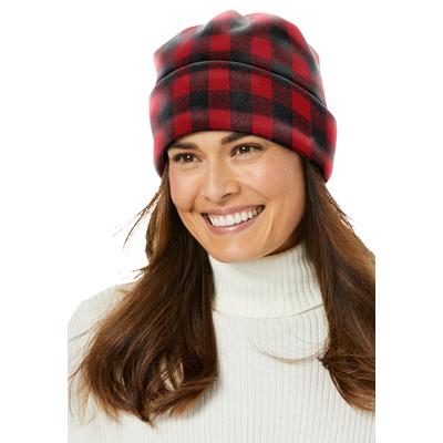 Women's Cuffed Microfleece Hat by Accessories For All in Classic Red Buffalo Plaid