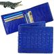 Blue Alligator Mens Leather Bifold Wallet Double Side with Flip ID Window Passcase Crocodile Hornback Multiple Pocket Holder RFID Blocking Security Handmade Exotic Leather Gift for Him VINAM-106