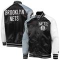 "Men's Starter Black/Gray Brooklyn Nets Reliever Varsity Satin Raglan Full-Snap Jacket"
