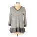 SIMPLE By Suzanne Betro Long Sleeve Top Gray V Neck Tops - Women's Size Medium