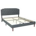 Costway Upholstered Bed Frame with Adjustable Diamond Button Headboard-Full Size