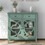 Accent Storage Cabinet Wooden Cabinet with Shelf and Glass Doors Dark Green