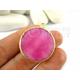 Gemstone Pendant, Mottled Pink Jade Pendant, 22k Gold Plated Bezel, 26mm Round Faceted Gemstone Pendant, Necklace Pendant