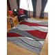 Living Room Rugs Mat Grey Red Wave Design