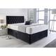Black DIVAN BED - BED Base With Headboard - Floorstanding Bed - Royal Headboard - Stylish Storage Drawers - Dimante Headboard Bed Suede Bed