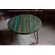 "Multi Coloured Old Boat Wood Style Nautical Coastal Coffee Table 60 cm Diameter with 3 Sleek 16\" Black Metal Hairpin Legs Made to Order"