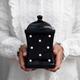 Black Cookie Jar | Kitchen Canister, Decorative Ceramic Handmade White Polka Dot Pottery Tea Coffee Sugar Canister, Housewarming Gift