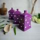 Purple and White Spice Jars | Kitchen Canisters | Storage Jars, Unique Handmade Pottery, Ceramic Polka Dot Canister Set, Christmas Gift