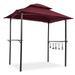 Outdoor BBQ pavilion 8 x 5 ft. , Double deck soft roof and steel frame with hooks and bar counter,Grey / Burgundy