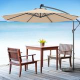 10 Feet Patio Hanging Solar LED Umbrella Sun Shade with Cross Base