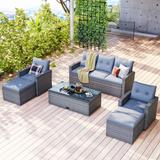 Outdoor 6 Piece All-Weather Patio Furniture Set PE Rattan Wicker Dining Conversation Sectional Sofa Sets with Coffee Table