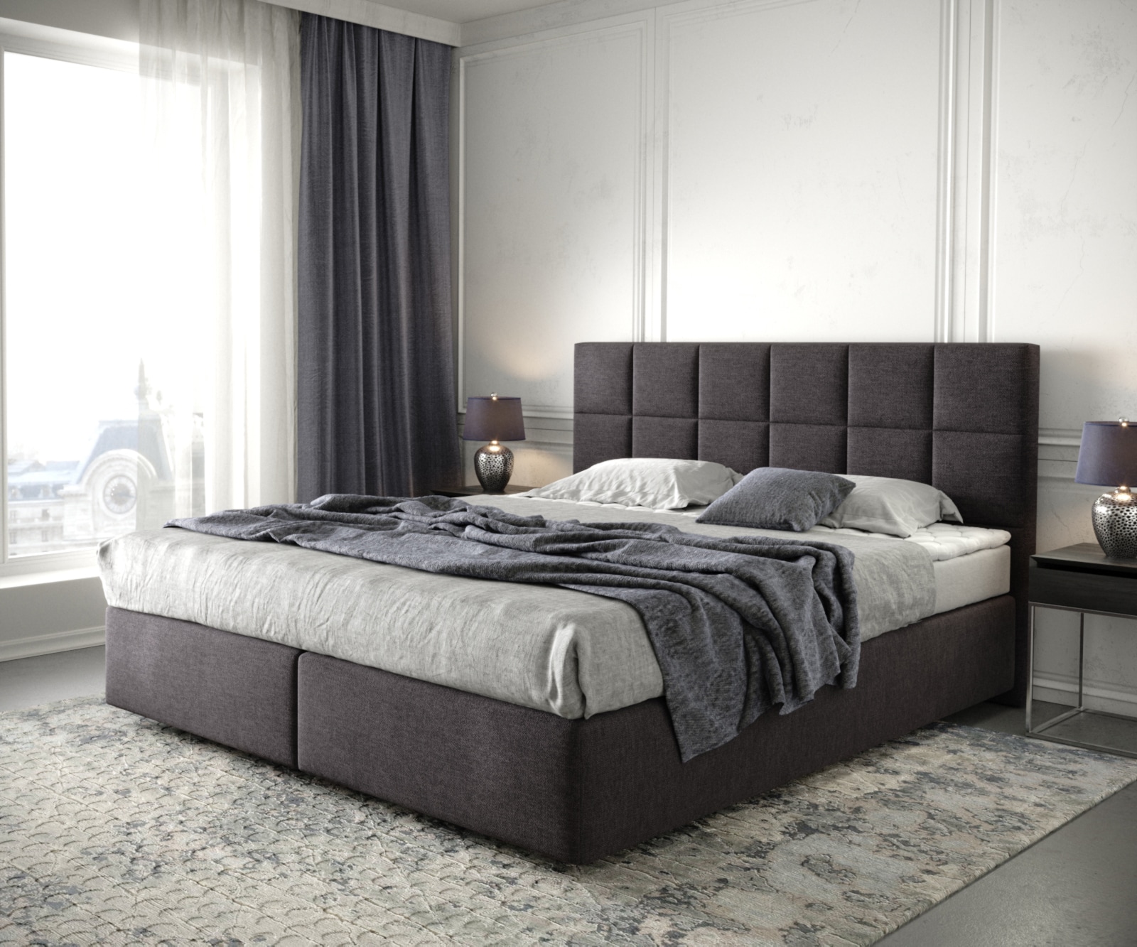 DELIFE Boxspringbett Dream-Fine 180x200 cm Mikrofaser Schwarz mit Matratze und Topper, Boxspringbetten Image