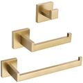 Turs 3 Pieces Bathroom Accessory Set SUS 304 Stainless Steel Toilet Paper Holder Towel Bar Robe Hook Wall Mount, Brushed Gold, Q7010GD