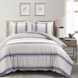 Farmhouse Stripe Reversible Cotton Duvet Cover Navy 3Pc Set King - Lush Decor 21T011002