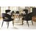 BSD National Supplies Spartan Modern Design Gold Frame Smoked Glass Top 5-Piece Round Dining Set w/ Grey Velvet Chairs Wood/Glass/Upholstered/Metal | Wayfair