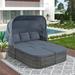 Outdoor 6 Piece Patio Furniture Set Daybed Sunbed PE Rattan Wicker Conversation Sectional Sofa Set with Retractable Canopy