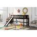 Modern Pine Wood Twin Size Low Loft Bed with Full Length Guardrails, Vertical Ladder and Removable Slide