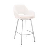 26 Inch Leatherette and Metal Swivel Counter Stool, White and Silver