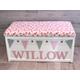 Personalised toy box, cushion top, named box, wooden toy box, floral design, 1st birthday gift, gift for grandchild, removable top.