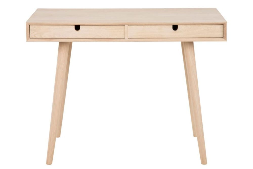 Bureau en bois avec deux tiroirs et pieds inclinés